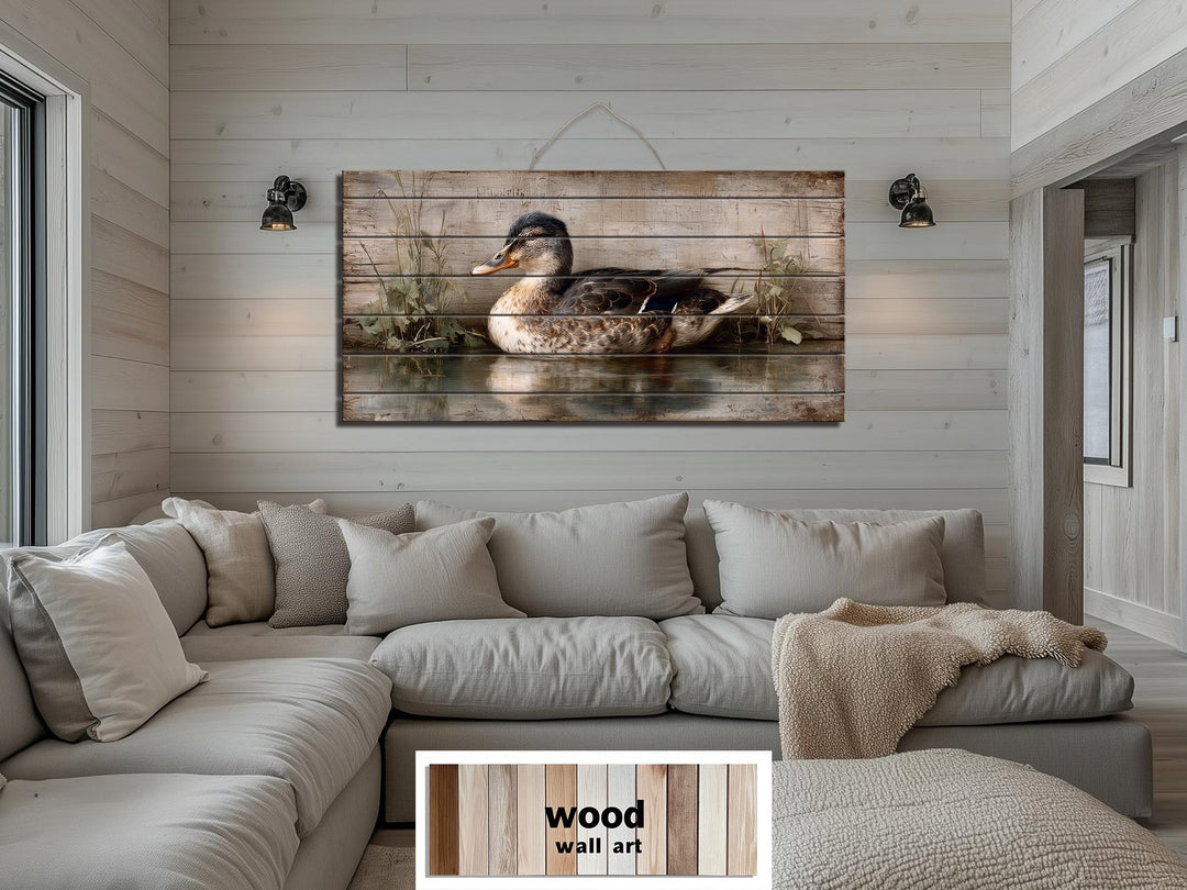Rustic Duck On Water Distressed Wood Wall Art