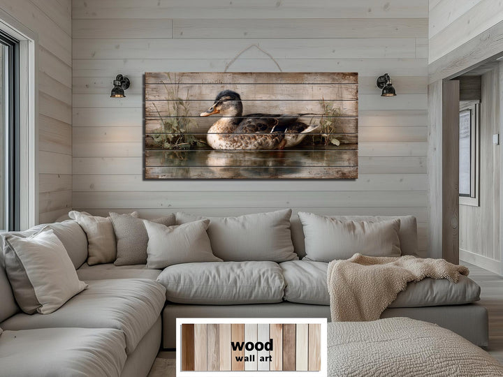 Rustic Duck On Water Distressed Wood Wall Art