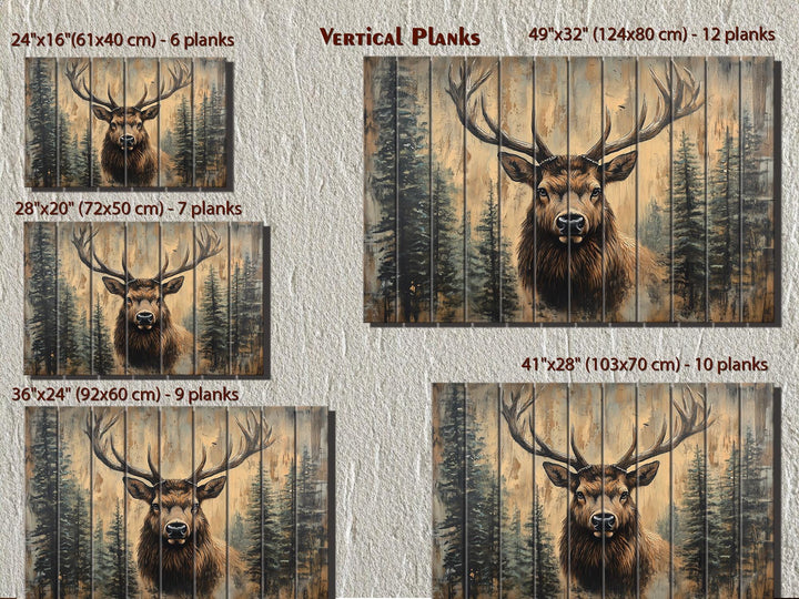 Rustic Elk In Pine Trees Distressed Wood Wall Art