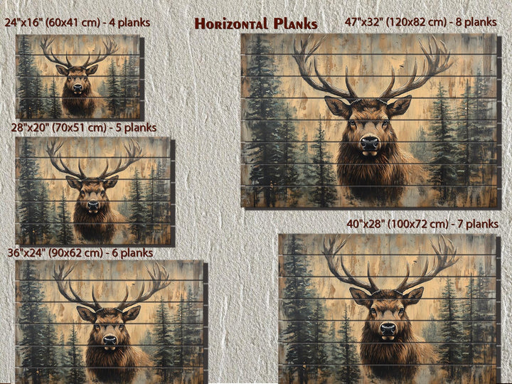 Rustic Elk In Pine Trees Distressed Wood Wall Art