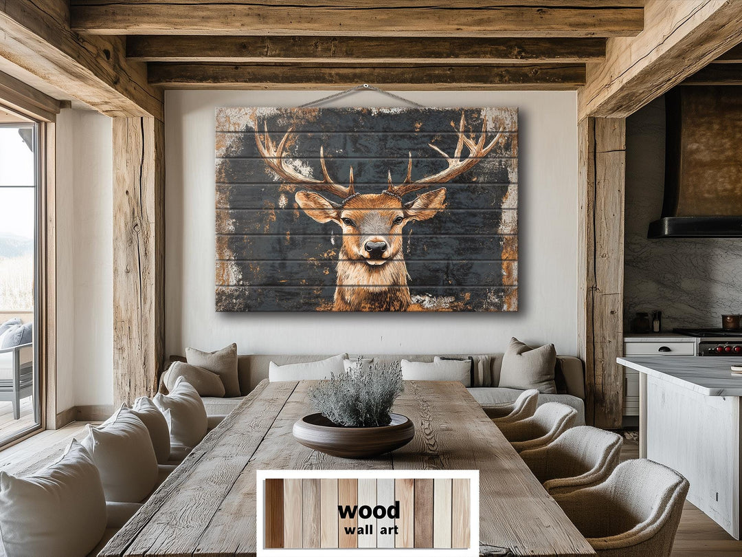 Rustic Elk with Black Background Distressed Wood Wall Art