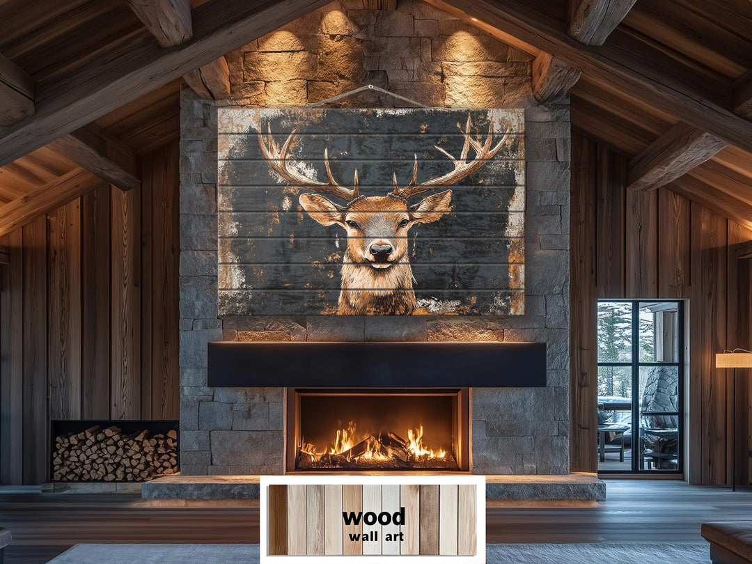 Rustic Elk with Black Background Distressed Wood Wall Art