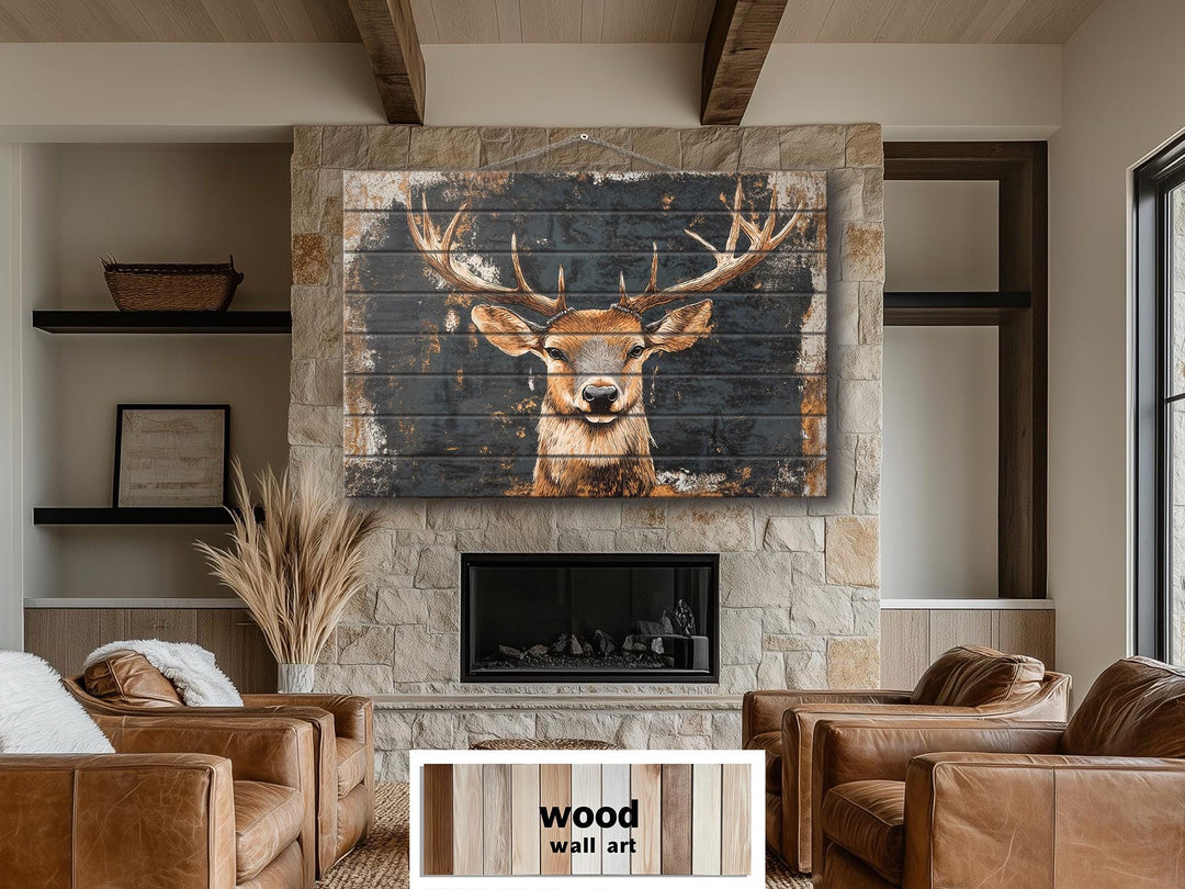 Rustic Elk with Black Background Distressed Wood Wall Art