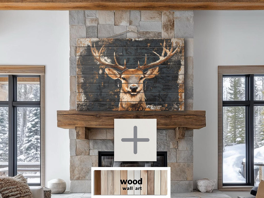 Rustic Elk with Black Background Distressed Wood Wall Art