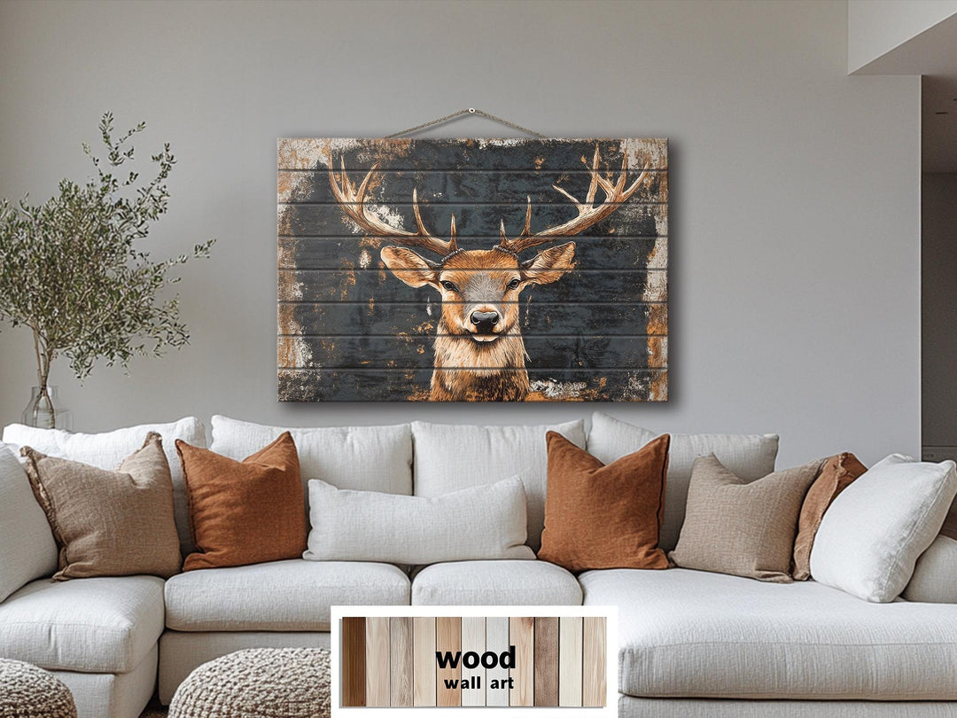 Rustic Elk with Black Background Distressed Wood Wall Art