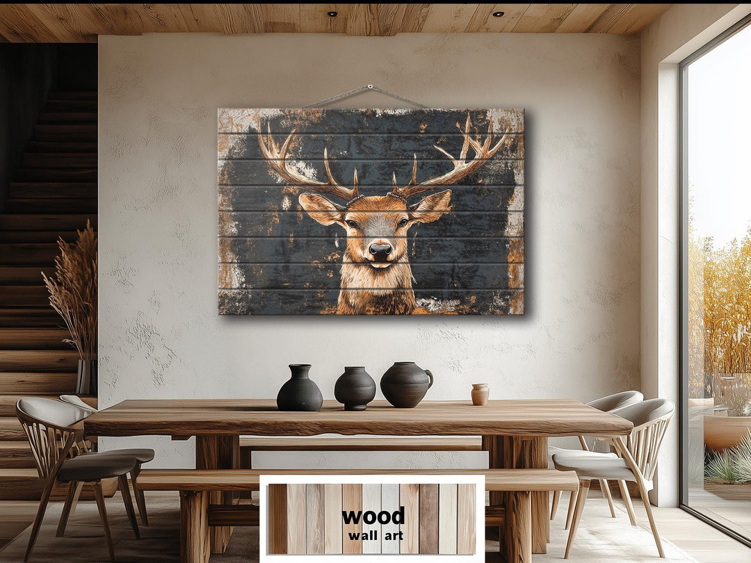 Rustic Elk with Black Background Distressed Wood Wall Art