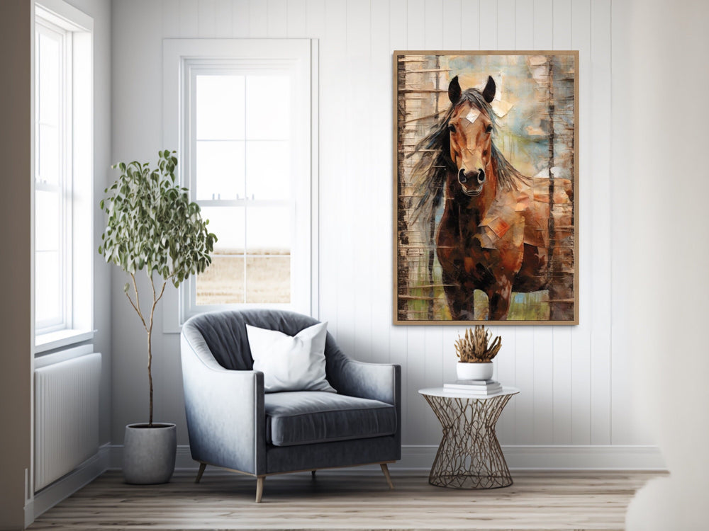 Rustic Farm Horse Framed Canvas Wall Art