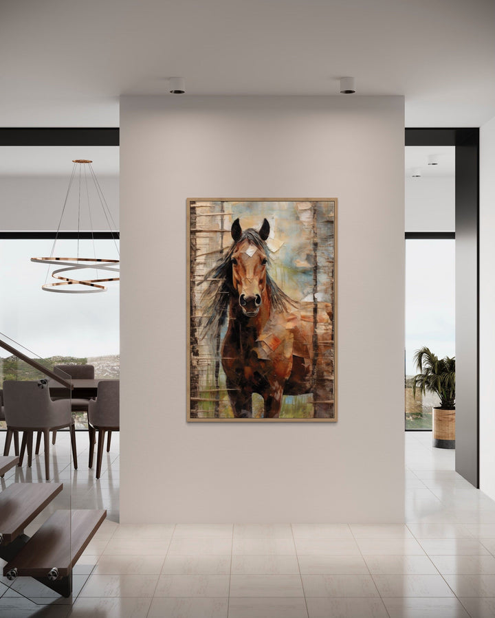 Rustic Farm Horse Framed Canvas Wall Art