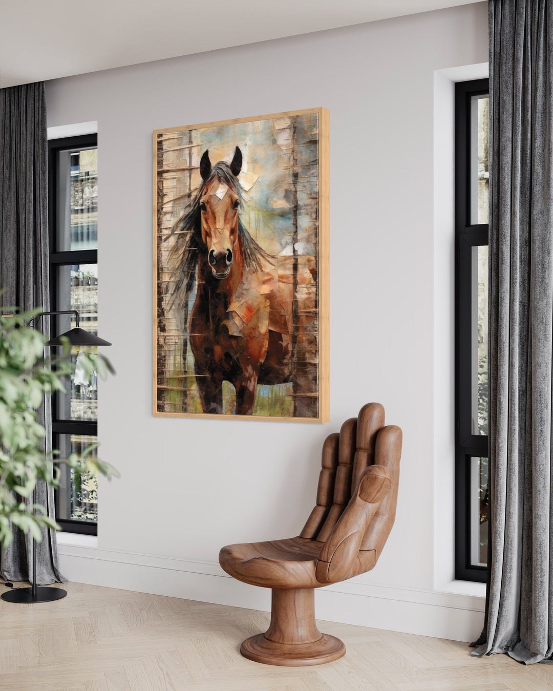 Rustic Farm Horse Framed Canvas Wall Art