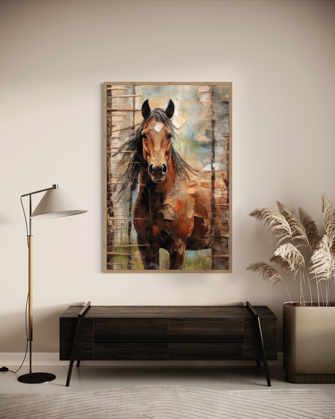 Rustic Farm Horse Framed Canvas Wall Art