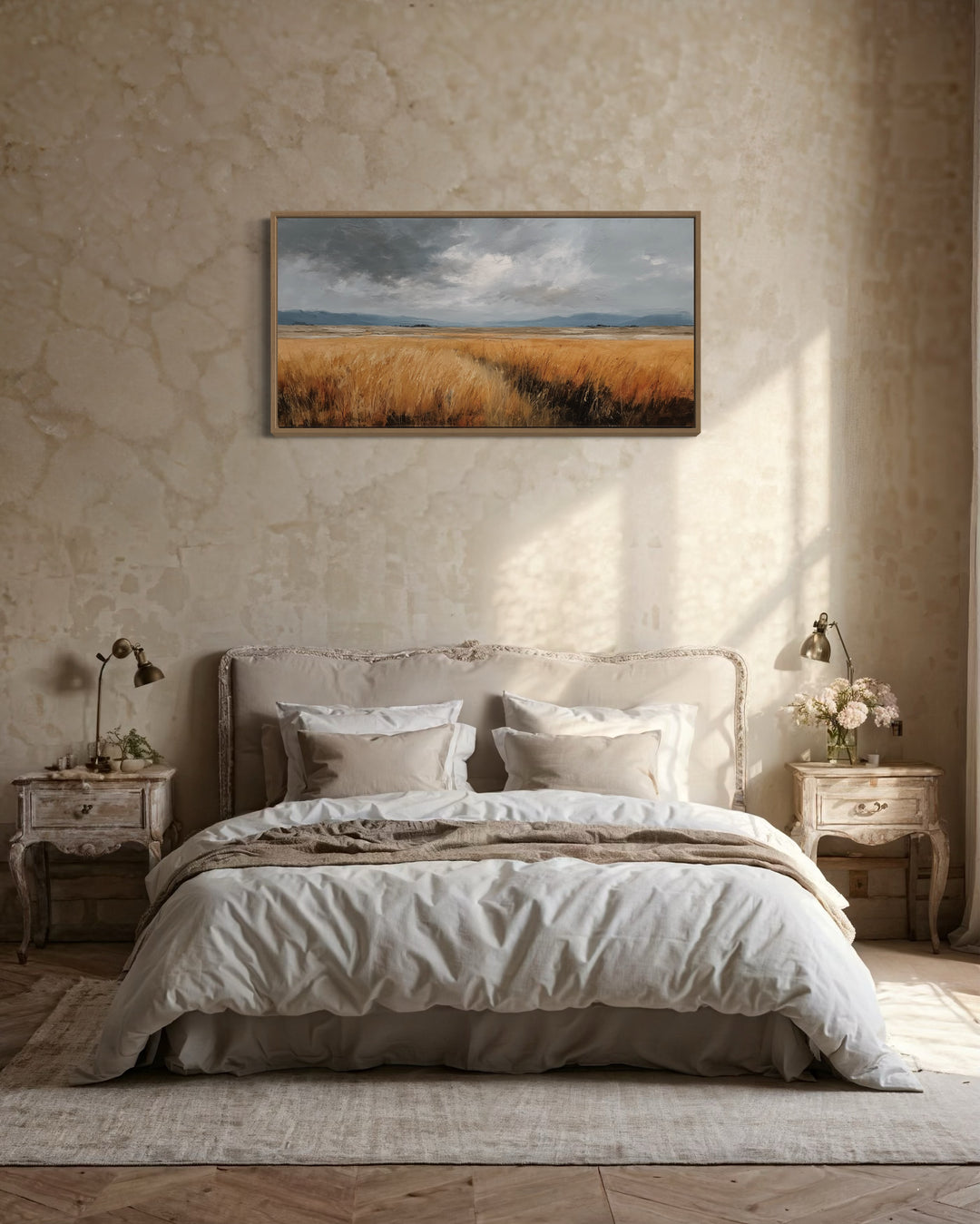 Rustic Farmhouse Wall Art – Framed Canvas Farm Landscape Print for Country Home Decor