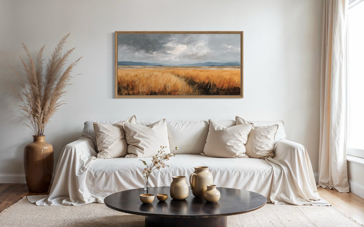 Rustic Farmhouse Wall Art – Framed Canvas Farm Landscape Print for Country Home Decor