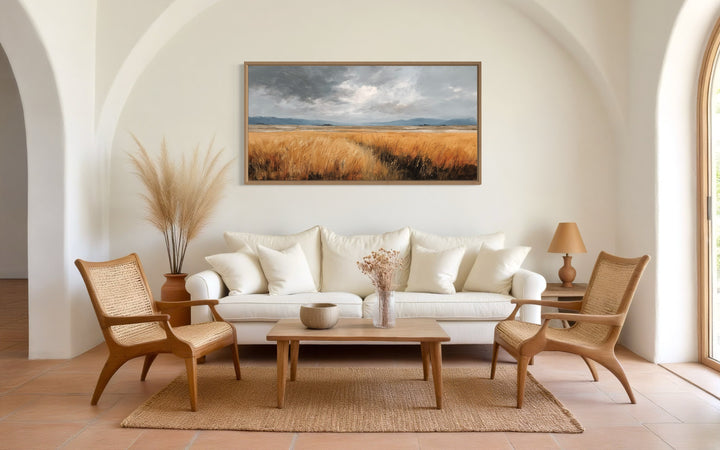 Rustic Farmhouse Wall Art – Framed Canvas Farm Landscape Print for Country Home Decor