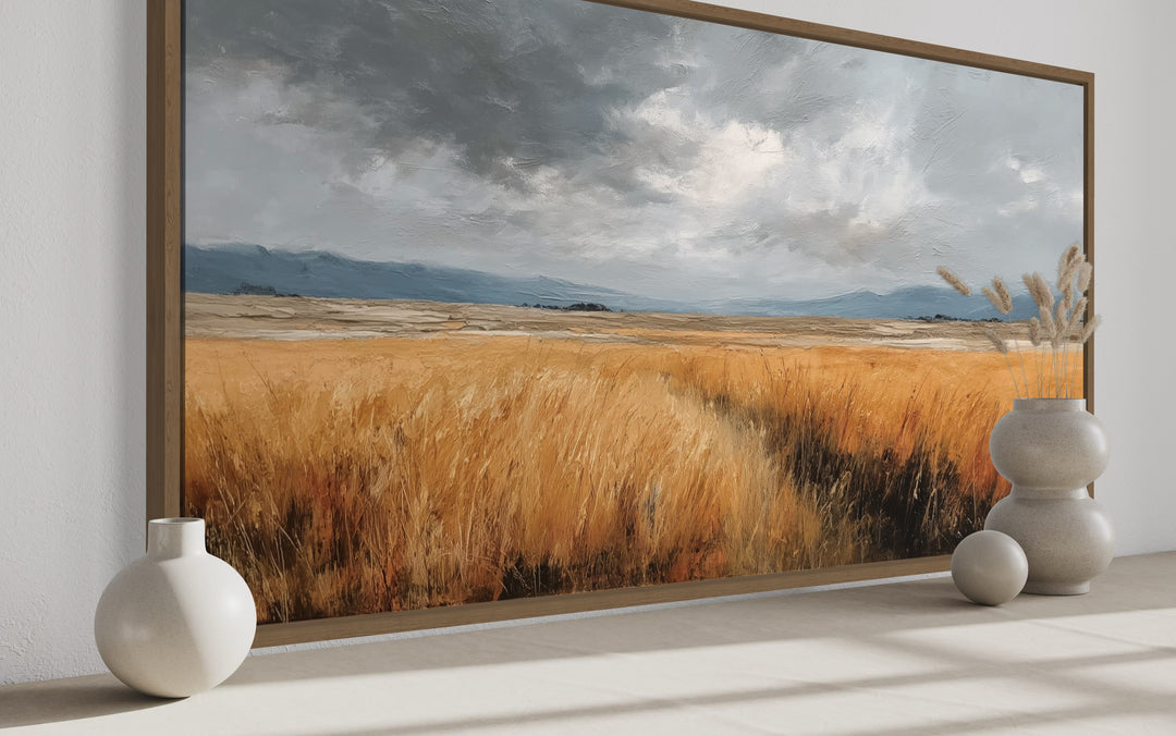 Rustic Farmhouse Wall Art – Framed Canvas Farm Landscape Print for Country Home Decor