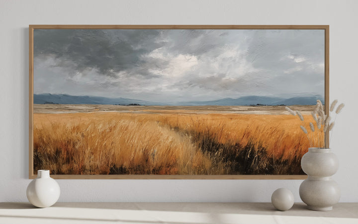 Rustic Farmhouse Wall Art – Framed Canvas Farm Landscape Print for Country Home Decor