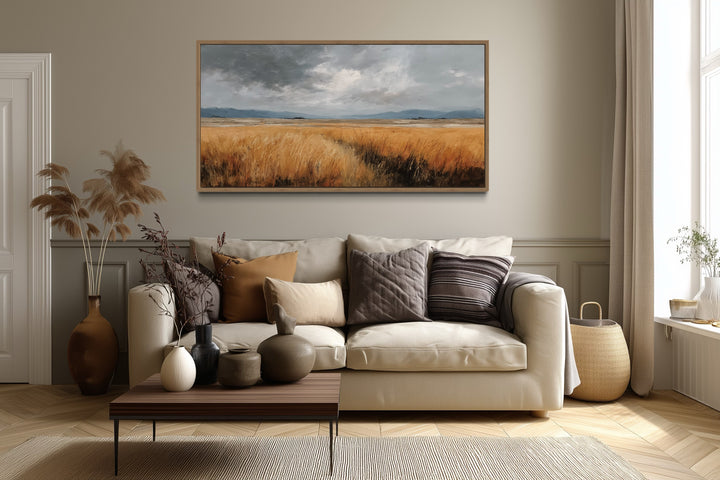 Rustic Farmhouse Wall Art – Framed Canvas Farm Landscape Print for Country Home Decor