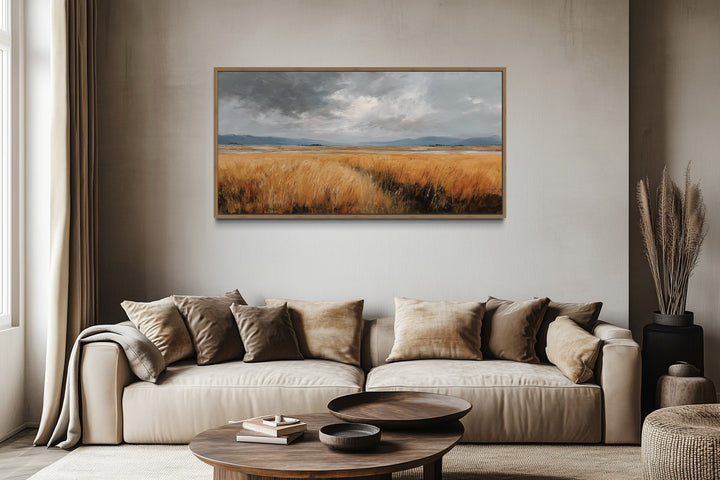 Rustic Farmhouse Wall Art – Framed Canvas Farm Landscape Print for Country Home Decor