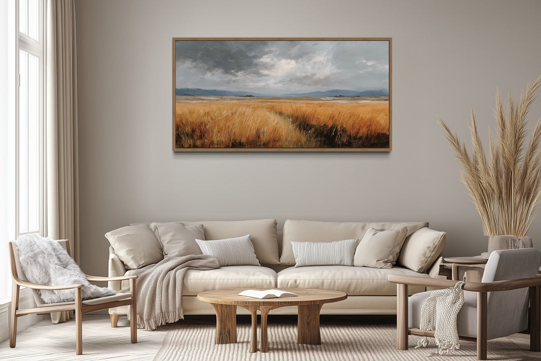 Rustic Farmhouse Wall Art – Framed Canvas Farm Landscape Print for Country Home Decor