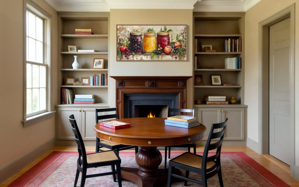 Rustic Farmhouse Wall Art – Framed Canvas Print with Mason Jar Art for Cozy Kitchen Decor