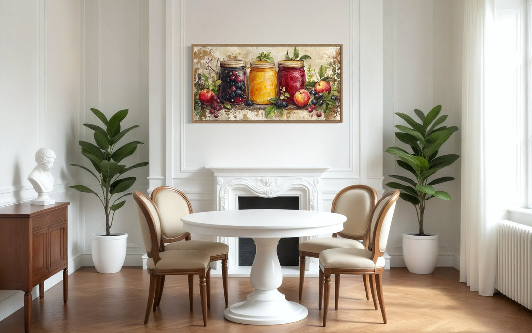 Rustic Farmhouse Wall Art – Framed Canvas Print with Mason Jar Art for Cozy Kitchen Decor