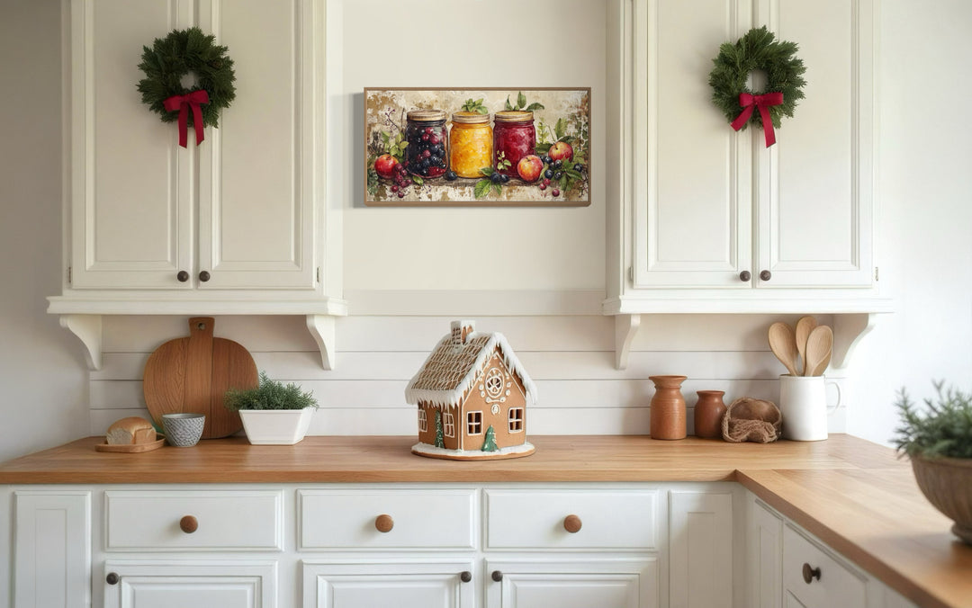 Rustic Farmhouse Wall Art – Framed Canvas Print with Mason Jar Art for Cozy Kitchen Decor