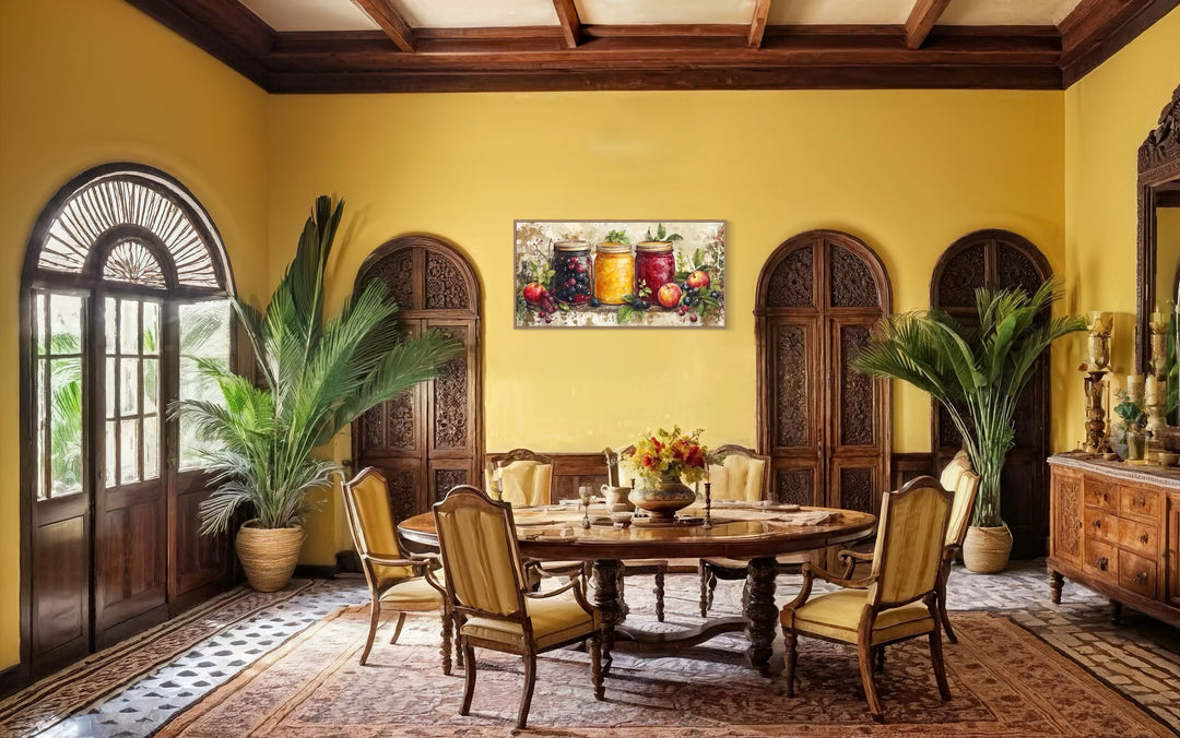 Rustic Farmhouse Wall Art – Framed Canvas Print with Mason Jar Art for Cozy Kitchen Decor