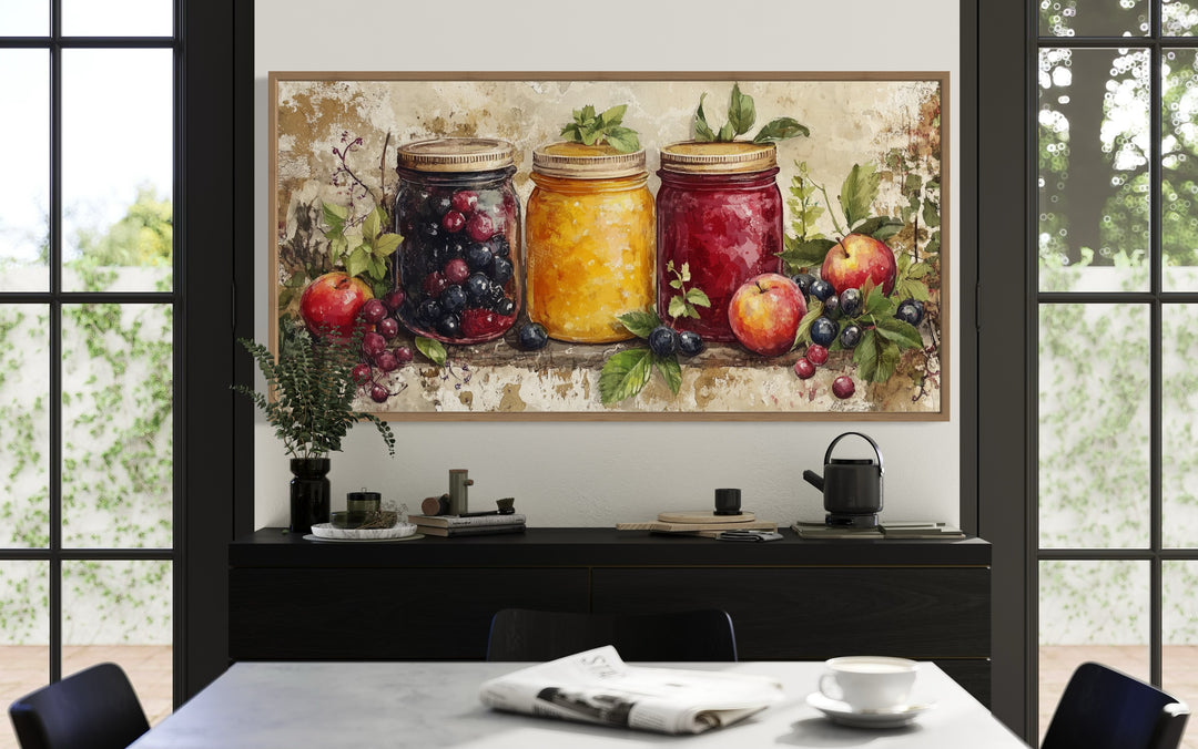 Rustic Farmhouse Wall Art – Framed Canvas Print with Mason Jar Art for Cozy Kitchen Decor