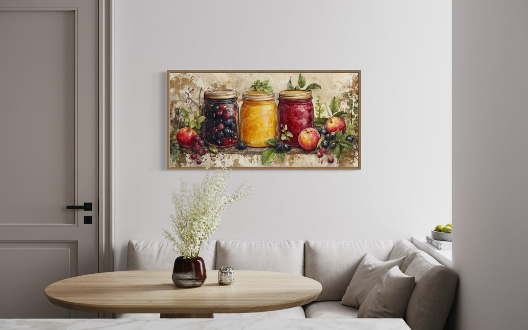 Rustic Farmhouse Wall Art – Framed Canvas Print with Mason Jar Art for Cozy Kitchen Decor