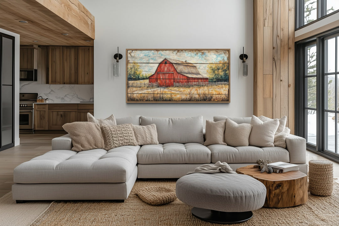 Rustic Farmhouse Wall Art – Red Barn Canvas Print | Cozy Country Decor