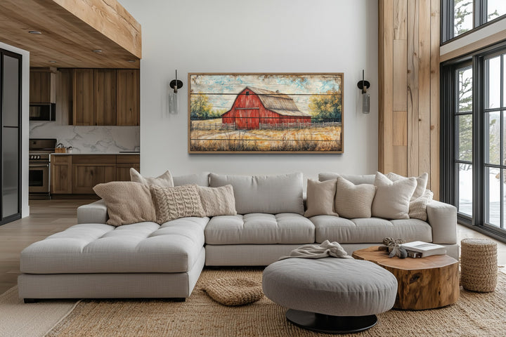Rustic Farmhouse Wall Art – Red Barn Canvas Print | Cozy Country Decor