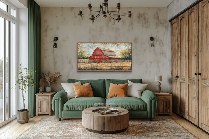 Rustic Farmhouse Wall Art – Red Barn Canvas Print | Cozy Country Decor