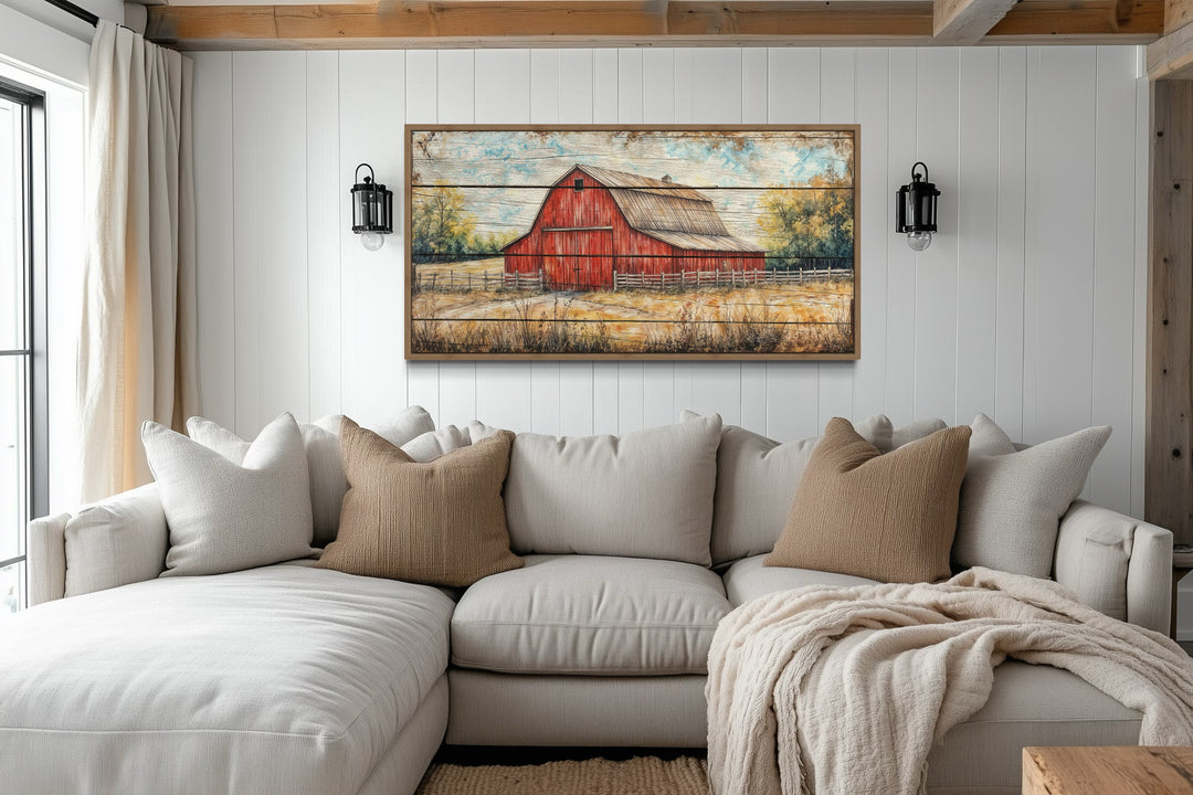 Rustic Farmhouse Wall Art – Red Barn Canvas Print | Cozy Country Decor