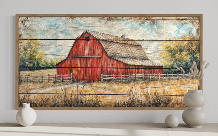 Rustic Farmhouse Wall Art – Red Barn Canvas Print | Cozy Country Decor