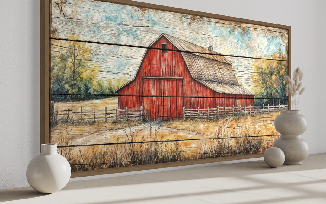 Rustic Farmhouse Wall Art – Red Barn Canvas Print | Cozy Country Decor