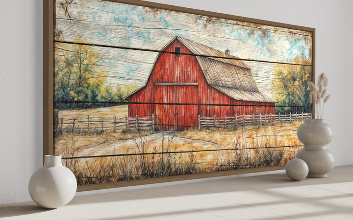 Rustic Farmhouse Wall Art – Red Barn Canvas Print | Cozy Country Decor