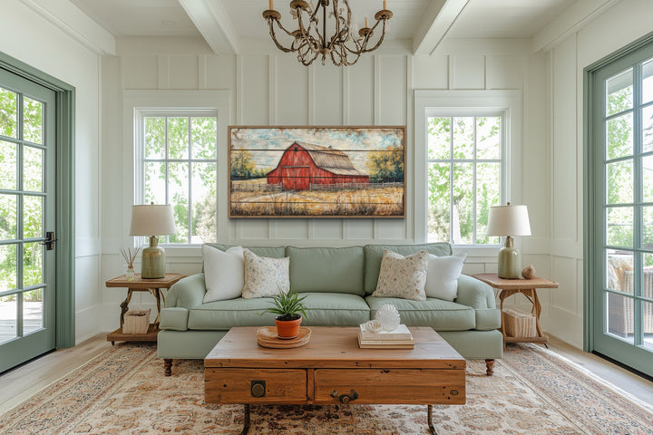 Rustic Farmhouse Wall Art – Red Barn Canvas Print | Cozy Country Decor