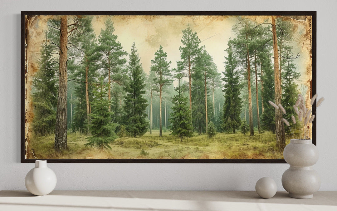 Rustic Fir Trees Forest Framed Canvas Wall Art