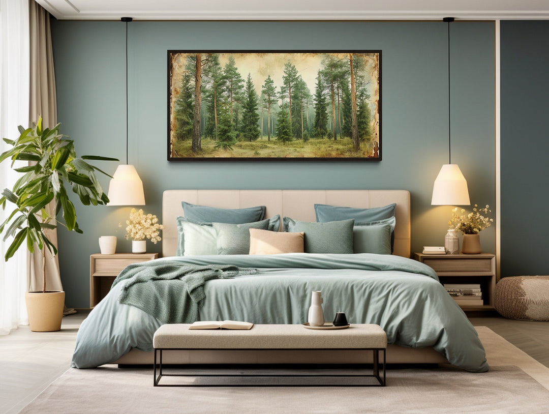 Rustic Fir Trees Forest Framed Canvas Wall Art