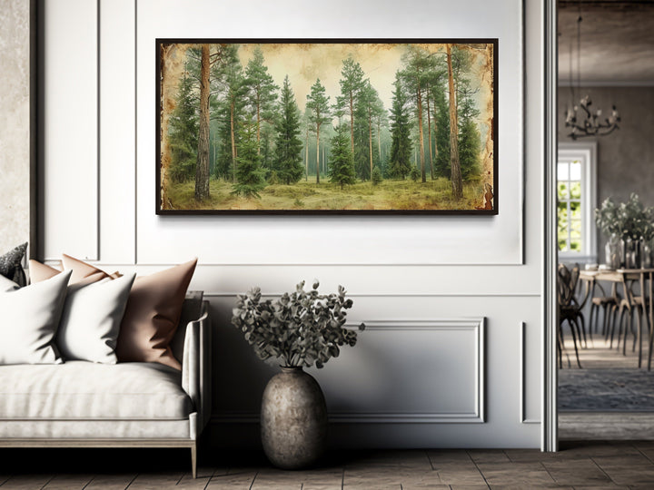 Rustic Fir Trees Wall Art - Framed Forest Canvas Print | Farmhouse Wall Decor