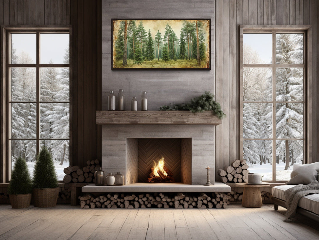 Rustic Fir Trees Wall Art - Framed Forest Canvas Print | Farmhouse Wall Decor