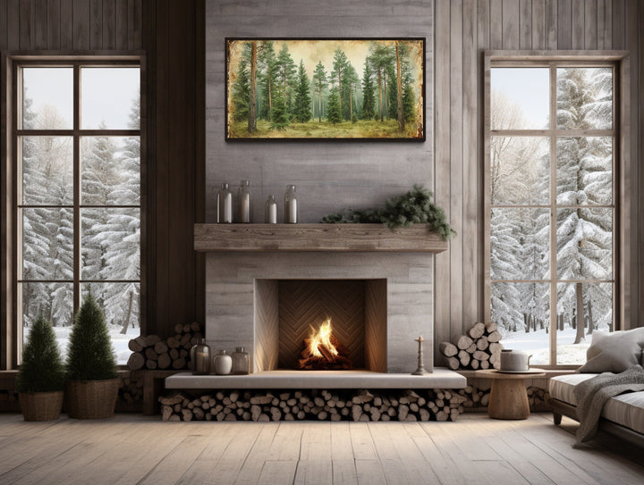 Rustic Fir Trees Wall Art - Framed Forest Canvas Print | Farmhouse Wall Decor