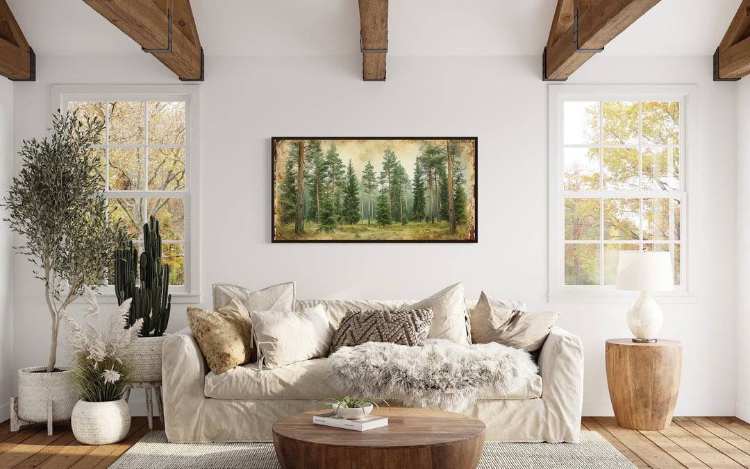 Rustic Fir Trees Wall Art - Framed Forest Canvas Print | Farmhouse Wall Decor