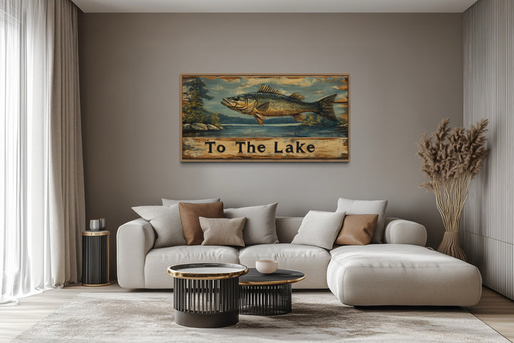 Rustic Fishing Sign - Cabin Wall Decor | Panoramic Lake Inspired Fishing Wall Art