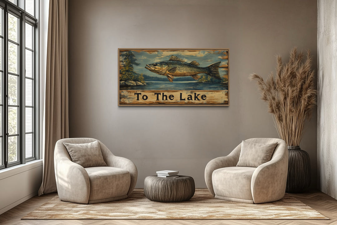 Rustic Fishing Sign - Cabin Wall Decor | Panoramic Lake Inspired Fishing Wall Art