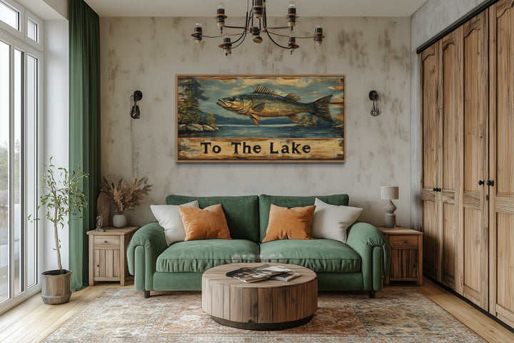 Rustic Fishing Sign - Cabin Wall Decor | Panoramic Lake Inspired Fishing Wall Art