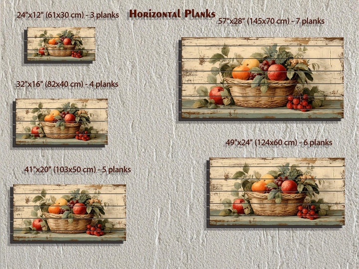 Rustic Fruit Basket Painting on Distressed Wood Farmhouse Kitchen Wall Art