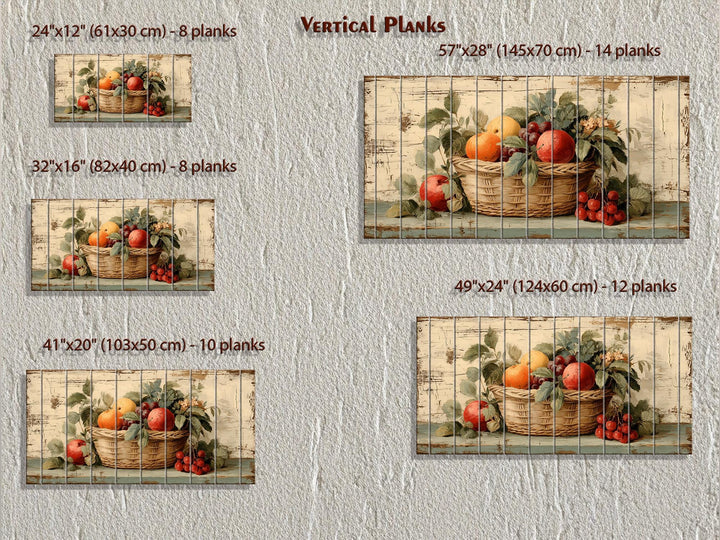 Rustic Fruit Basket Painting on Distressed Wood Farmhouse Kitchen Wall Art
