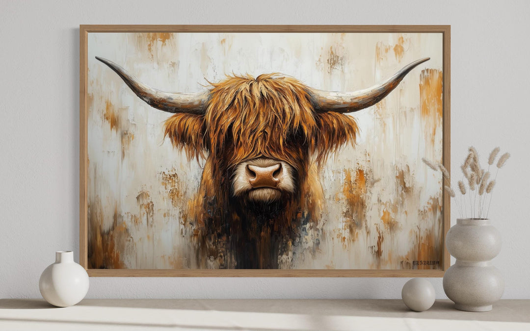 Rustic Highland Cow Canvas Wall Art