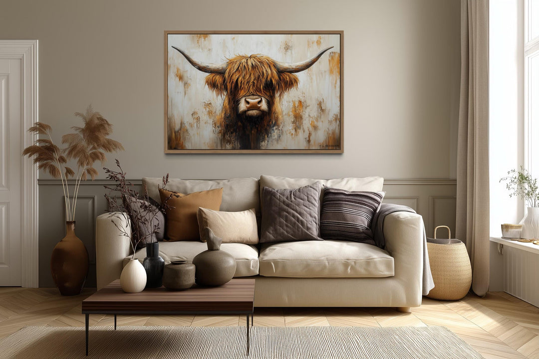 Rustic Highland Cow Canvas Wall Art