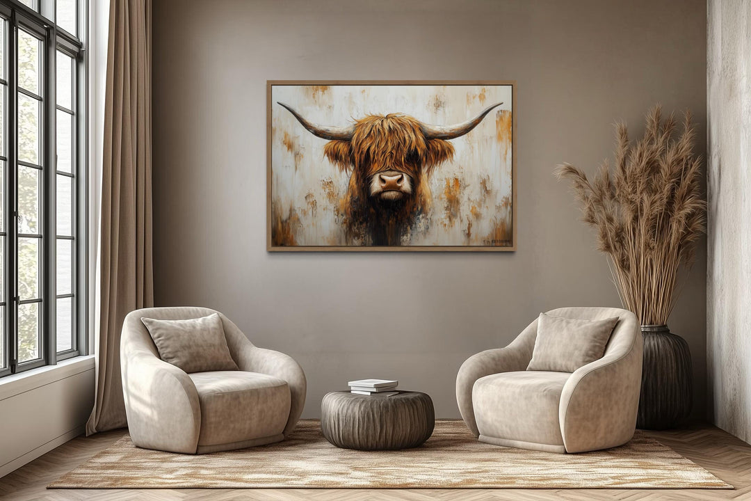 Rustic Highland Cow Canvas Wall Art
